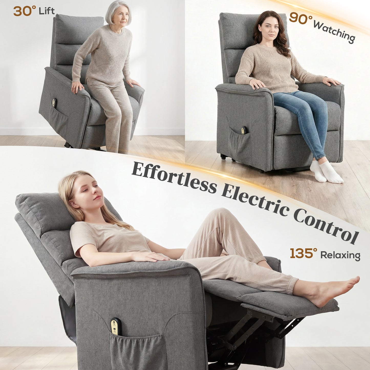 Fauteuil releveur électrique à inclinaison avec télécommande