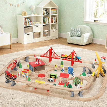 Ensemble de train en bois avec accessoires — Lot de 133
