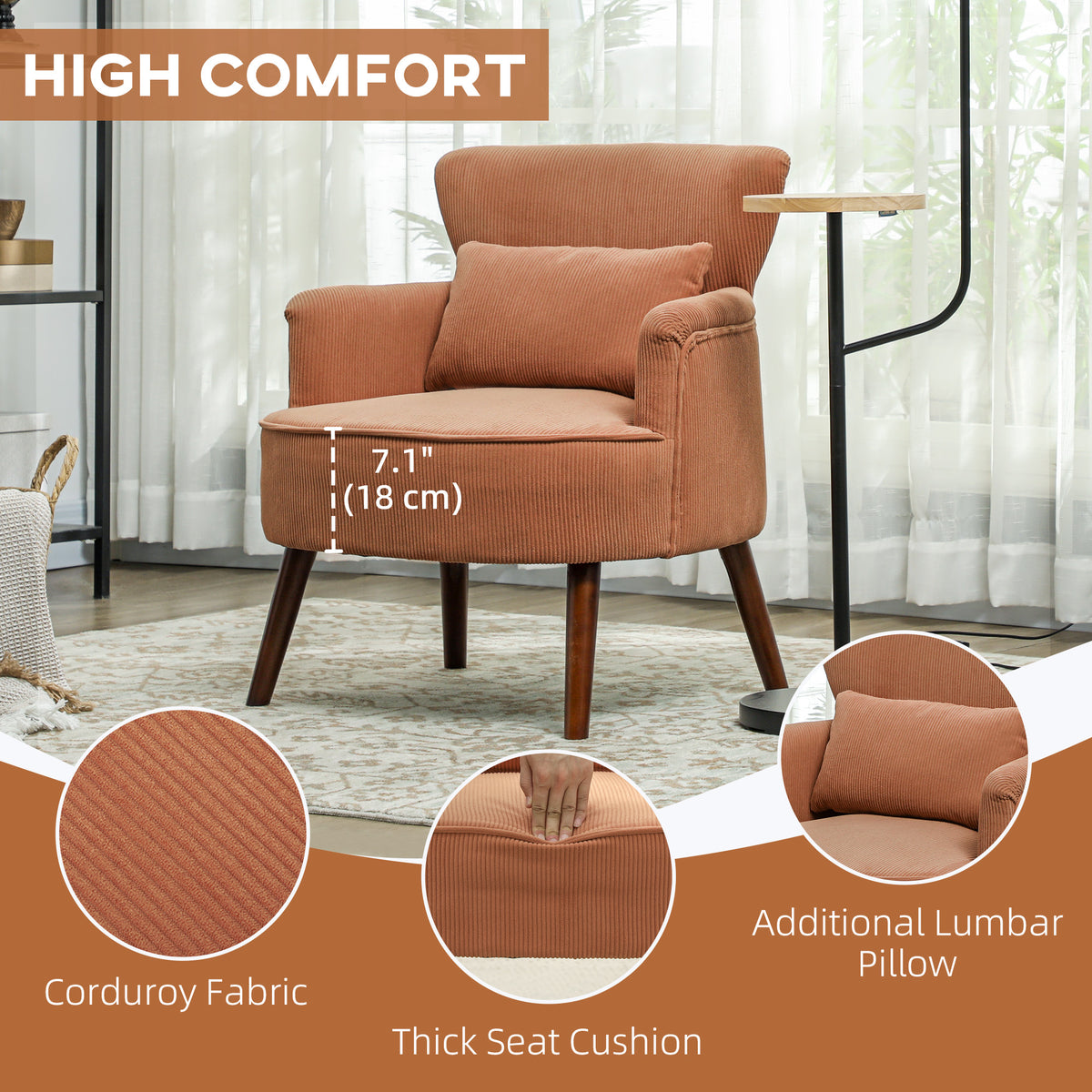 Fauteuil d'appoint moderne en velours côtelé