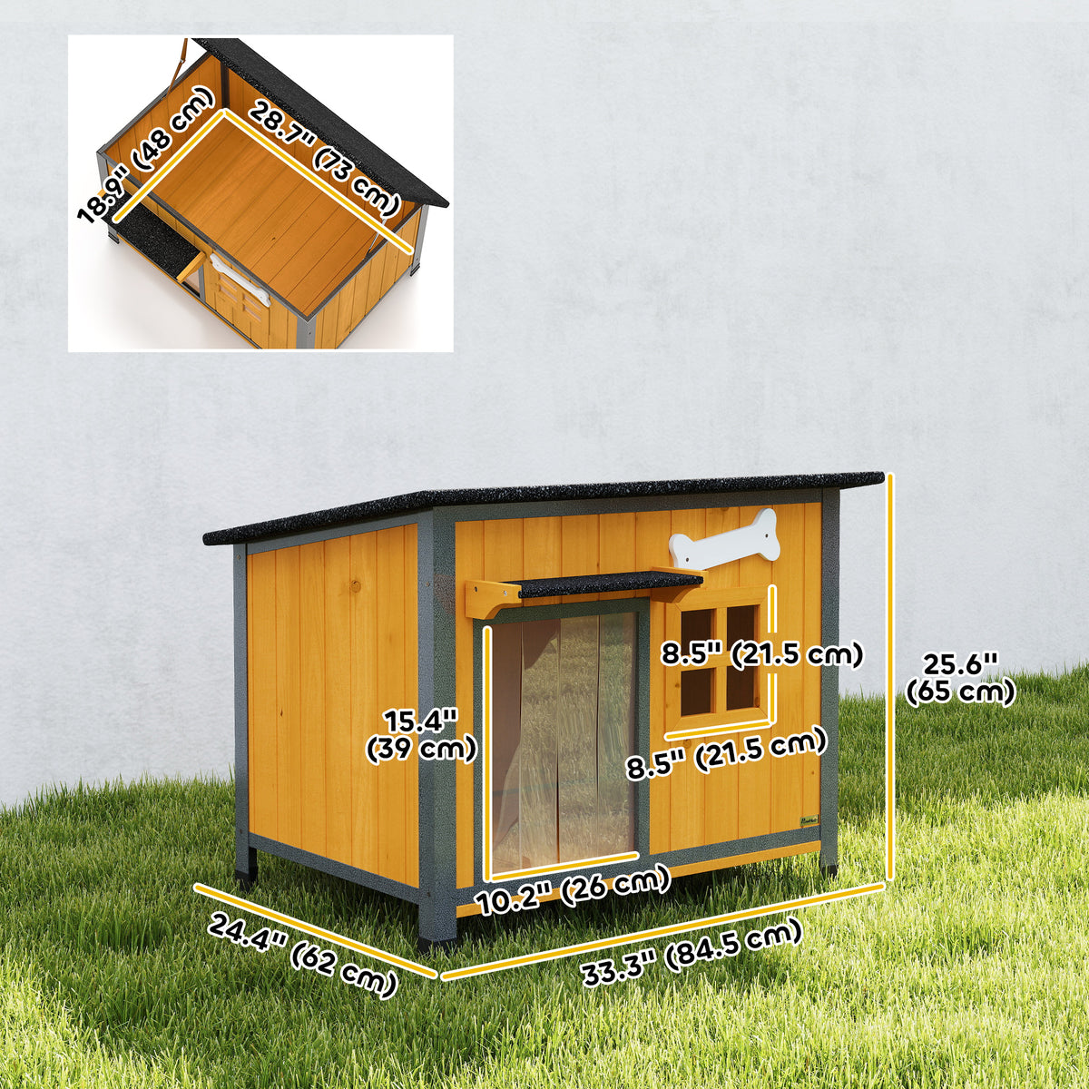 Niche extérieure pour chien en bois et acier résistant