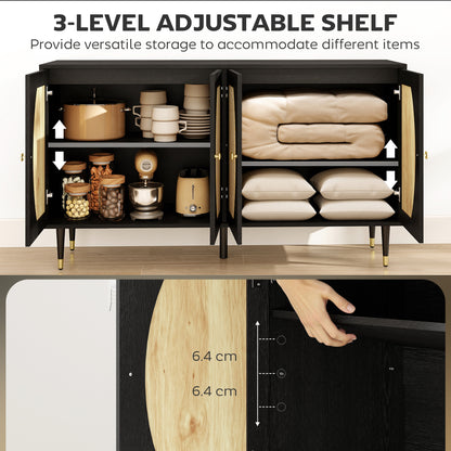 Buffet de rangement style bohème en rotin 140 x 38 x 79 cm