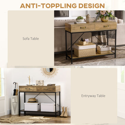 Console vintage avec tiroirs rangement 99 cm