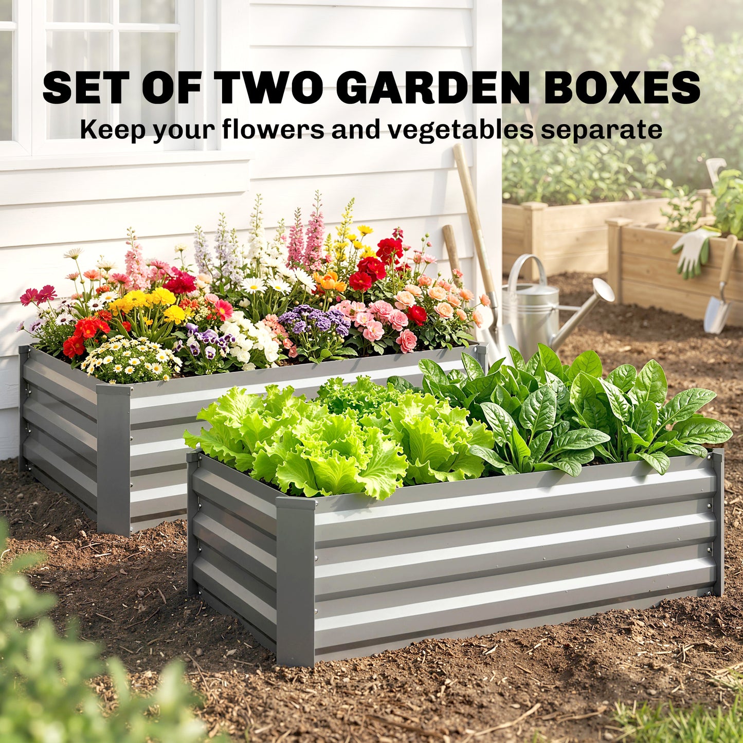 Bacs surélevés galvanisés ensemble de 2 pour jardin