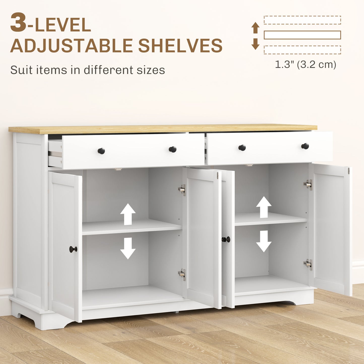 Buffet bahut moderne avec tiroirs et étagères ajustables