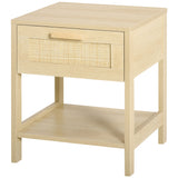 Table de chevet étroite avec tiroir et éléments en rotin