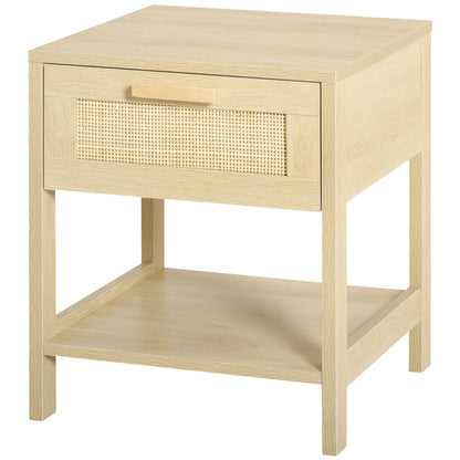 Table de chevet étroite avec tiroir et éléments en rotin