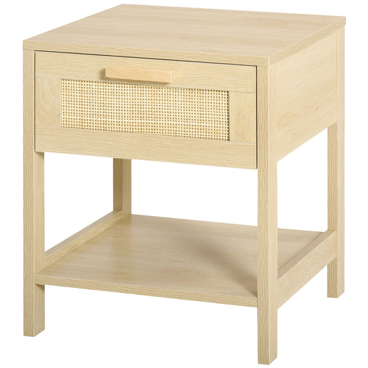 Table de chevet étroite avec tiroir et éléments en rotin