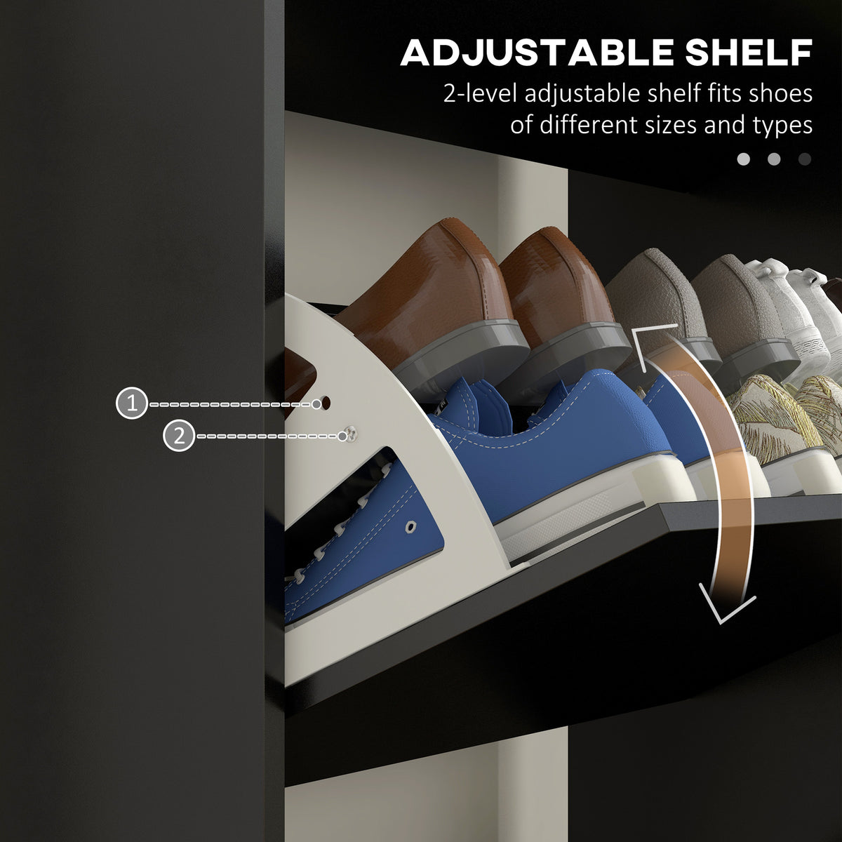 Meuble à chaussures étroit avec trois tiroirs basculants