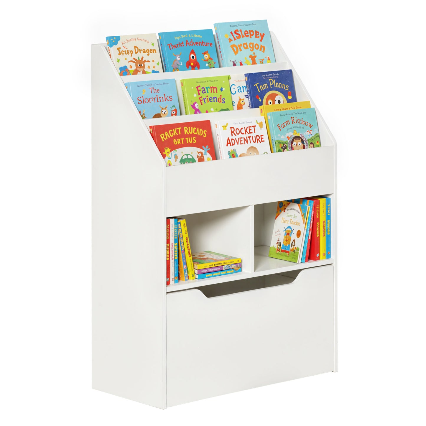 Bibliothèque enfants avec rangement tiroir roulettes