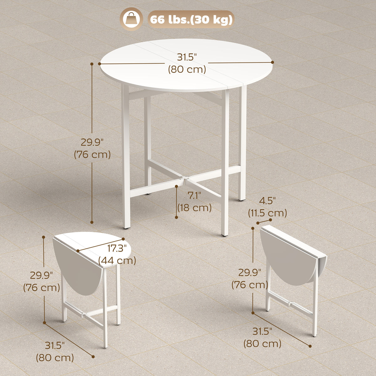 Table à manger pliante ronde pour petits espaces