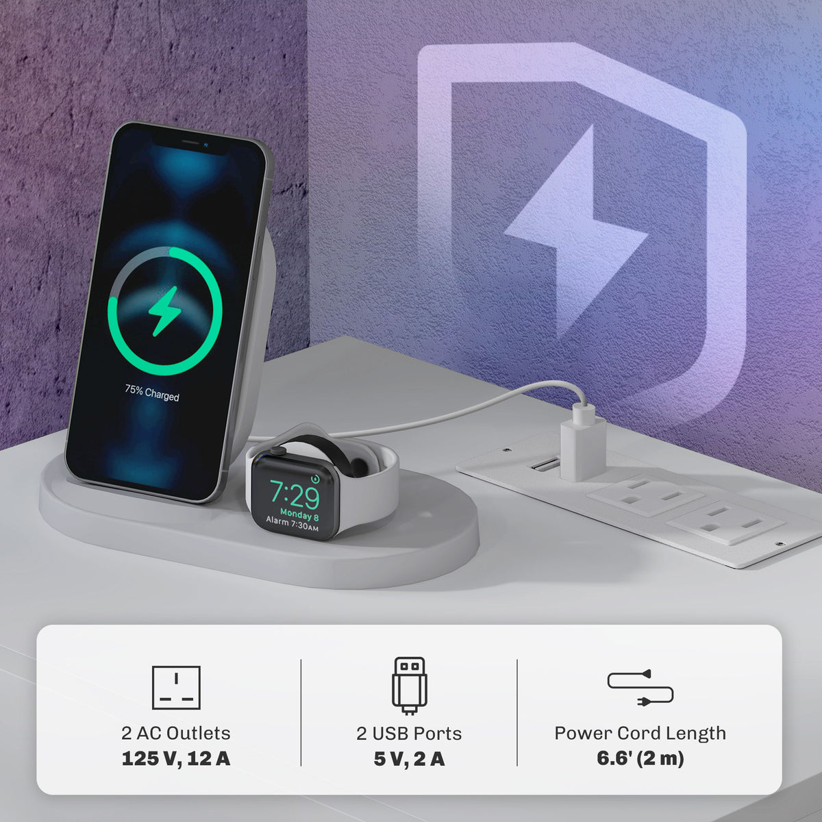 Table de chevet moderne avec station de charge et lumiere