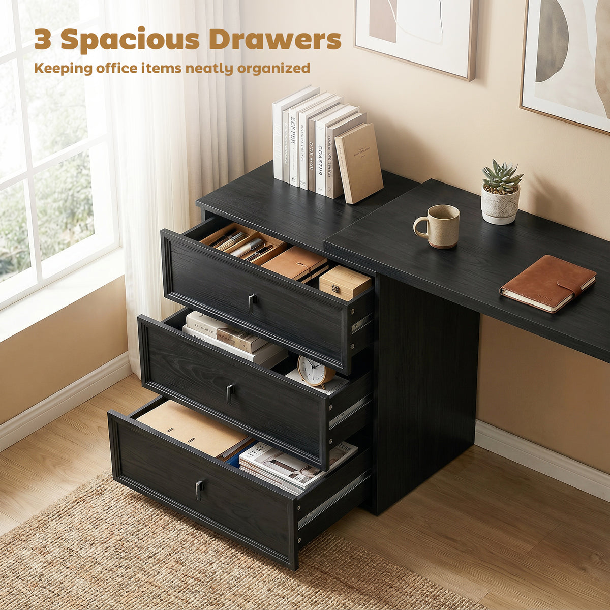 Bureau d'ordinateur en L avec trois tiroirs