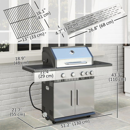 Barbecue à gaz propane 5 brûleurs portable avec réchaud latéral
