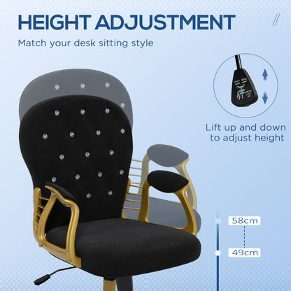 Chaise de bureau capitonnée cuir synthétique cristaux décoratifs