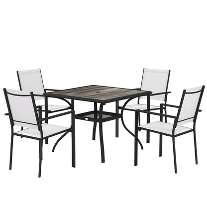 Ensemble repas extérieur 5 pièces avec tablette et trou parasol