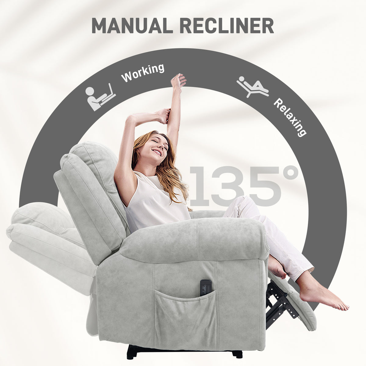 Fauteuil inclinable manuel avec massage vibrant et pochettes