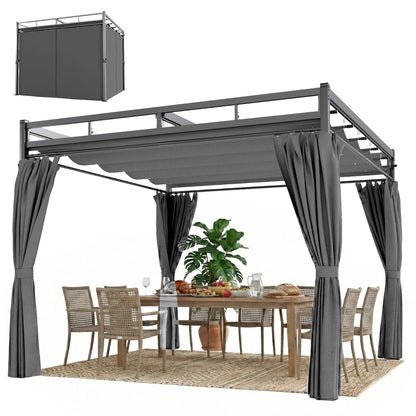 Pergola autoportante avec toit rétractable et rideaux 3×3 m
