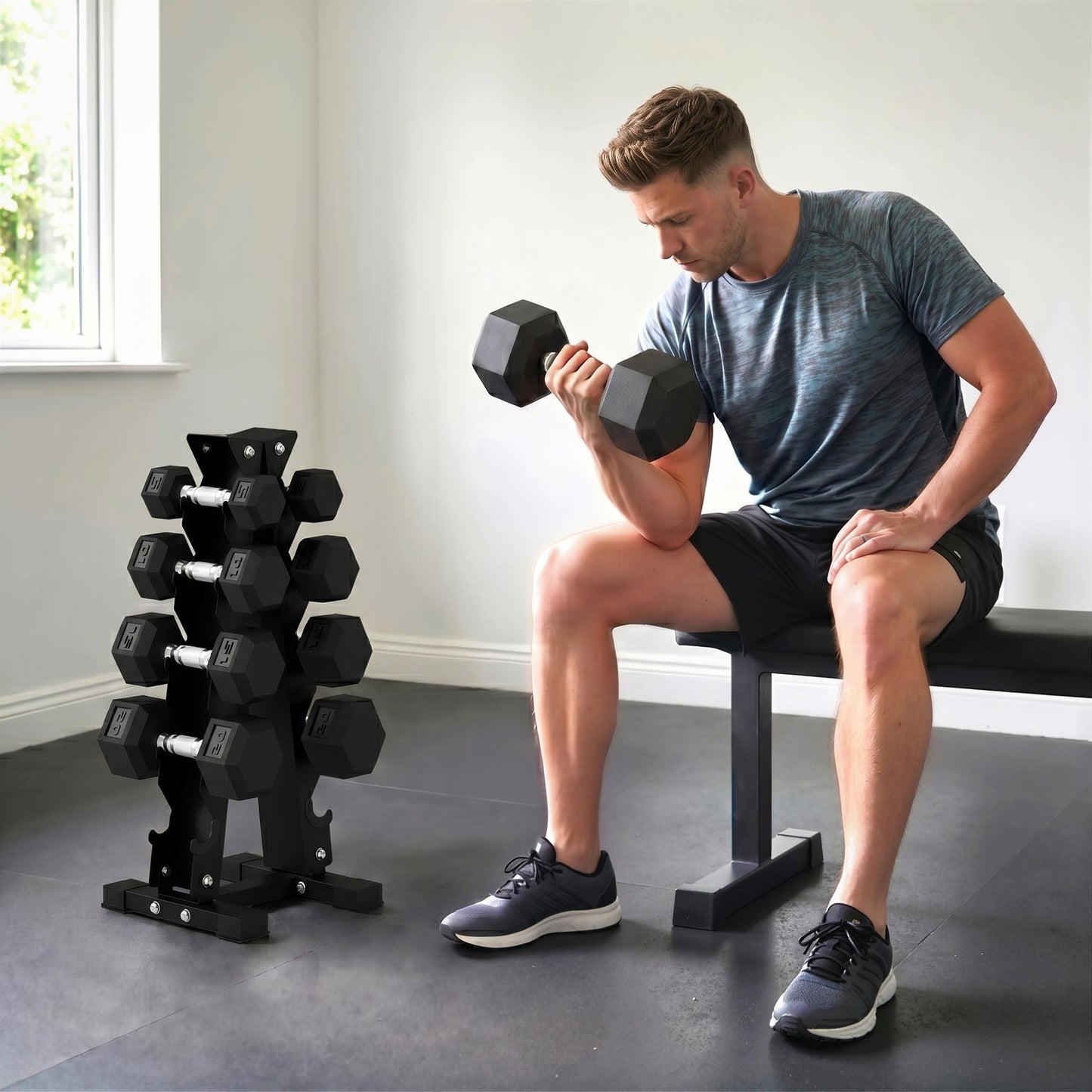 Ensemble d'haltères hexagonaux avec support vertical 68 kg