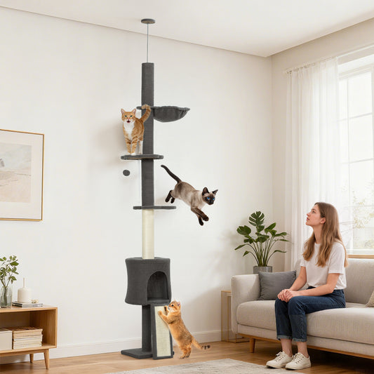 Arbre à chat hauteur réglable avec griffoirs et hamac