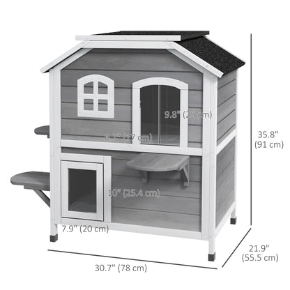 Maison pour chat extérieure 2 étages avec toit ouvrant