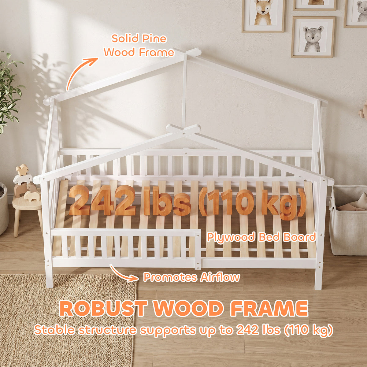 Lit enfant maison Montessori bois avec toit