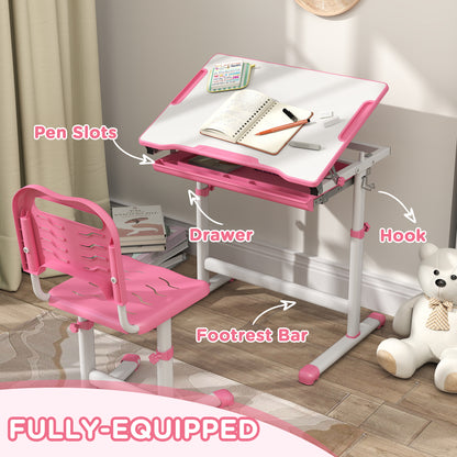 Bureau d'étude ajustable avec chaise et tiroir enfant