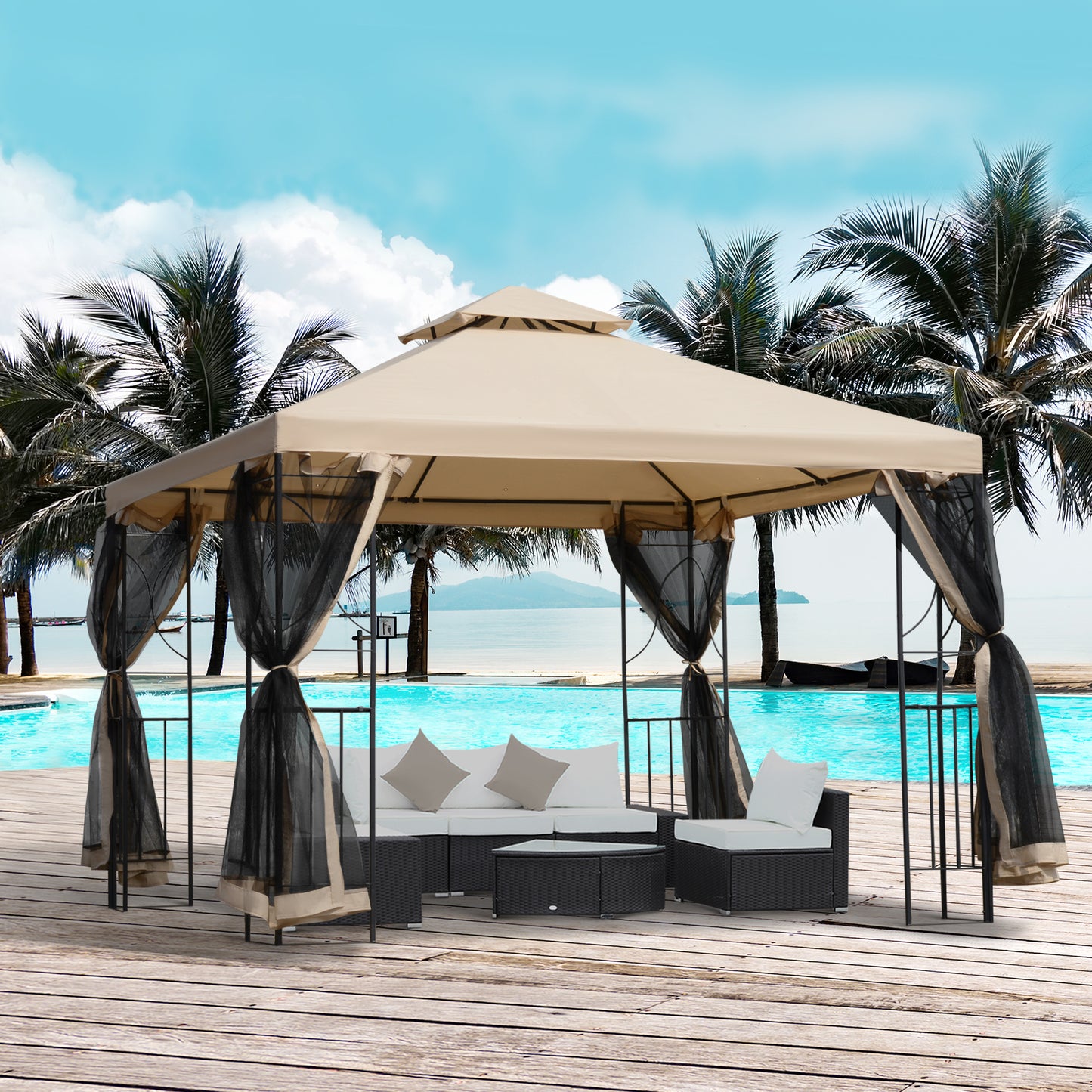 Gazebo de patio double toit avec moustiquaire 3x3m