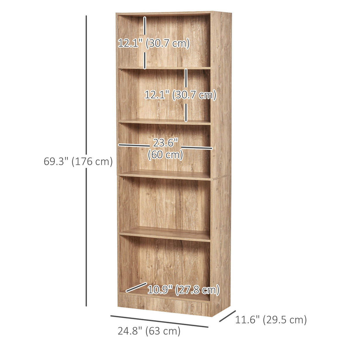 Bibliothèque à 5 tablettes avec tablettes réglables