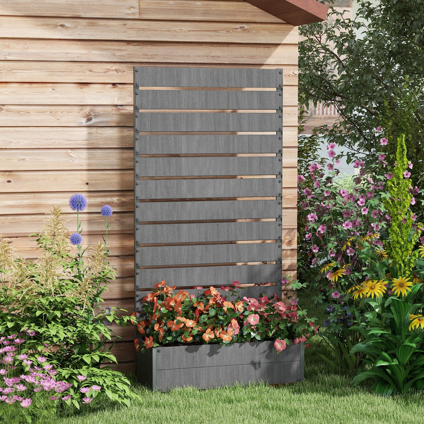 Jardinière surélevée avec treillis pour plantes grimpantes