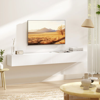 Meuble TV mural flottant avec portes cannelées 180 cm