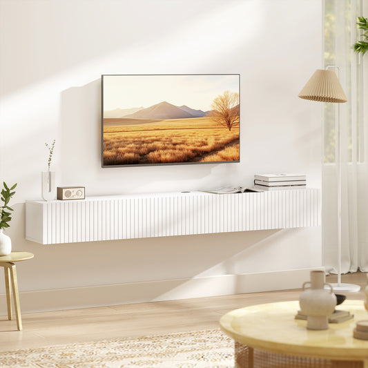 Meuble TV mural flottant avec portes cannelées 180 cm