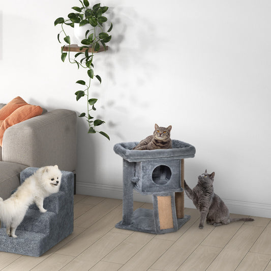 Tour à chat compact avec perchoir et maison
