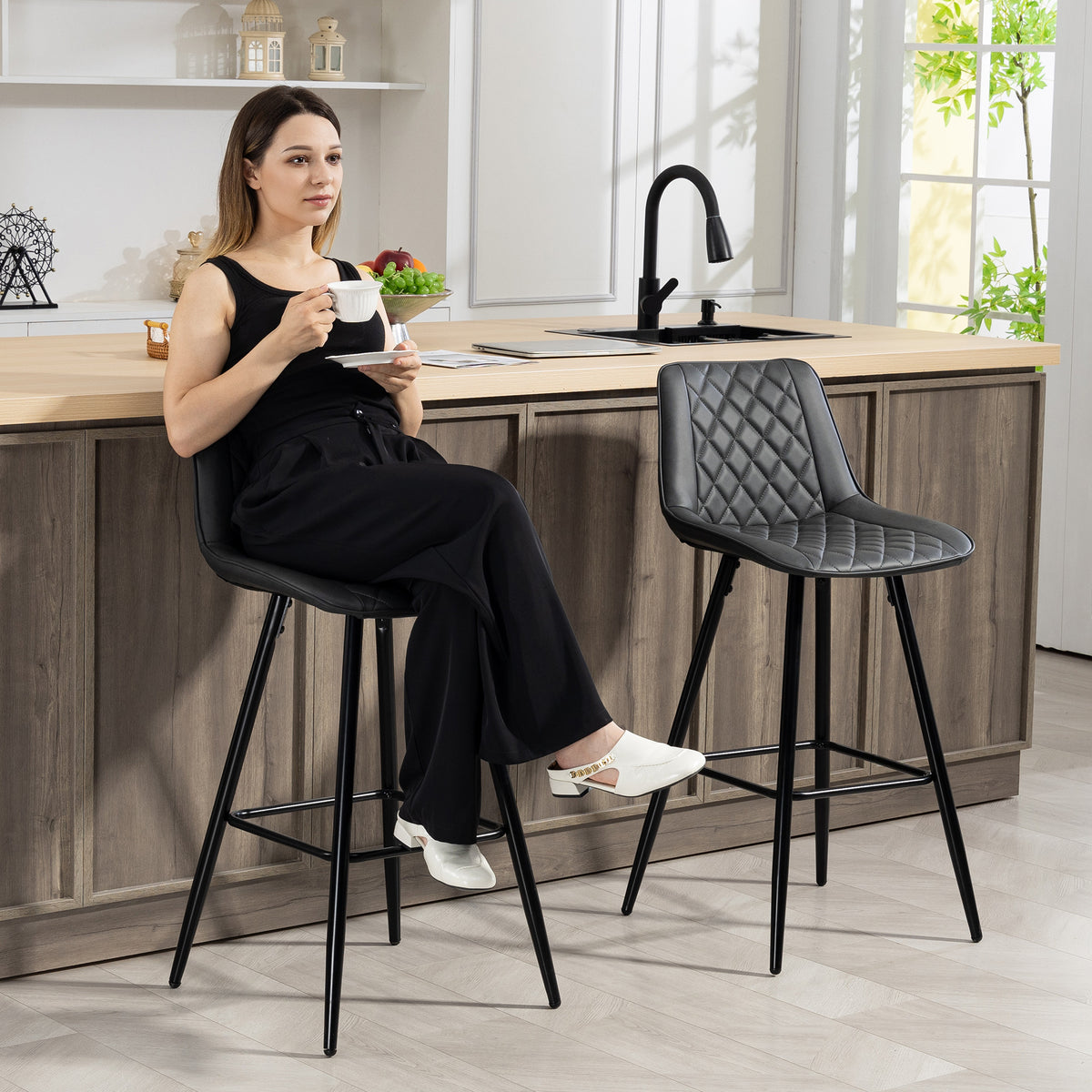 Chaises de comptoir PU cuir ensemble de 2