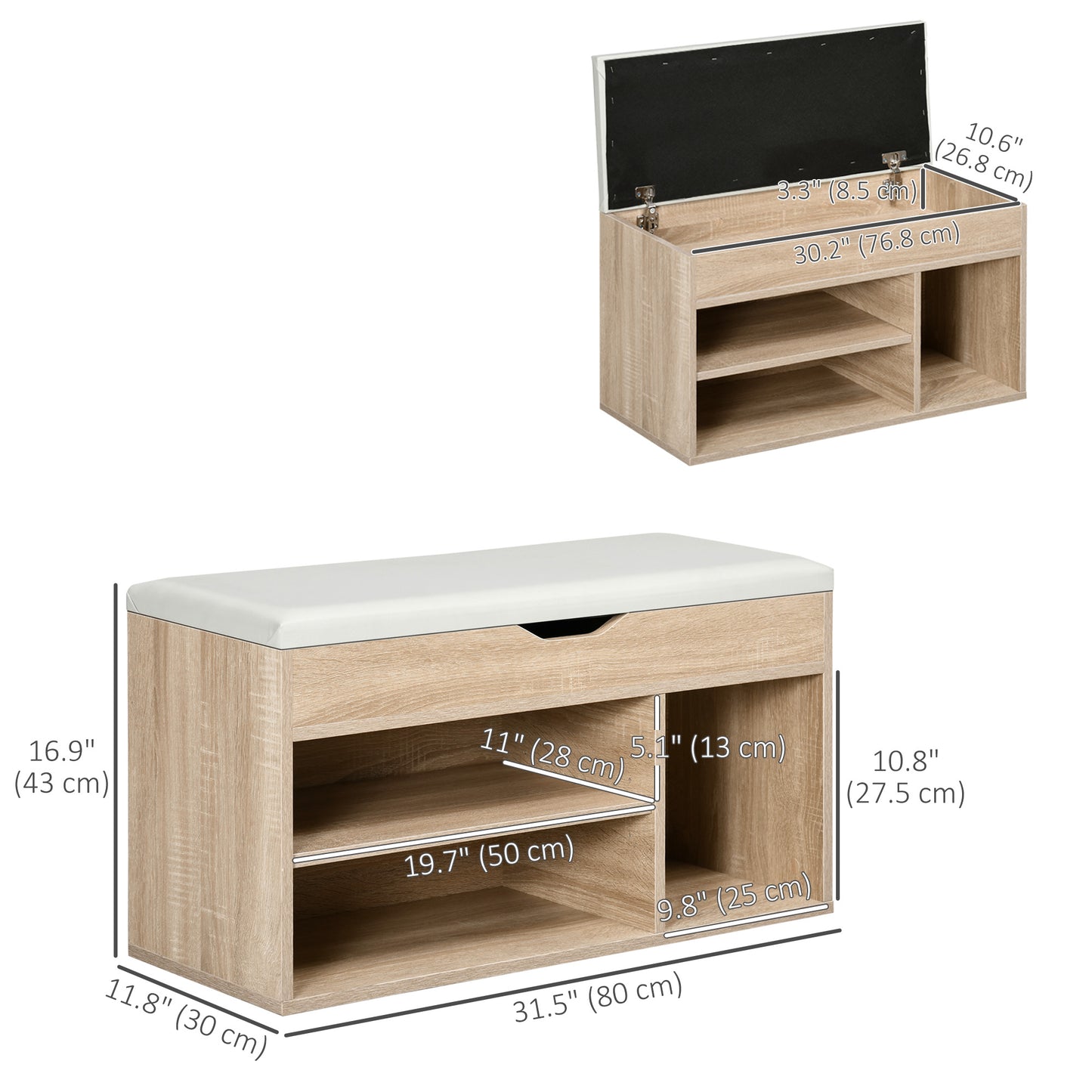 Banc à chaussures avec coussin et rangement caché