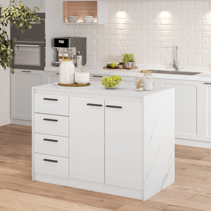 Îlot de cuisine avec rangement 4 tiroirs effet marbre