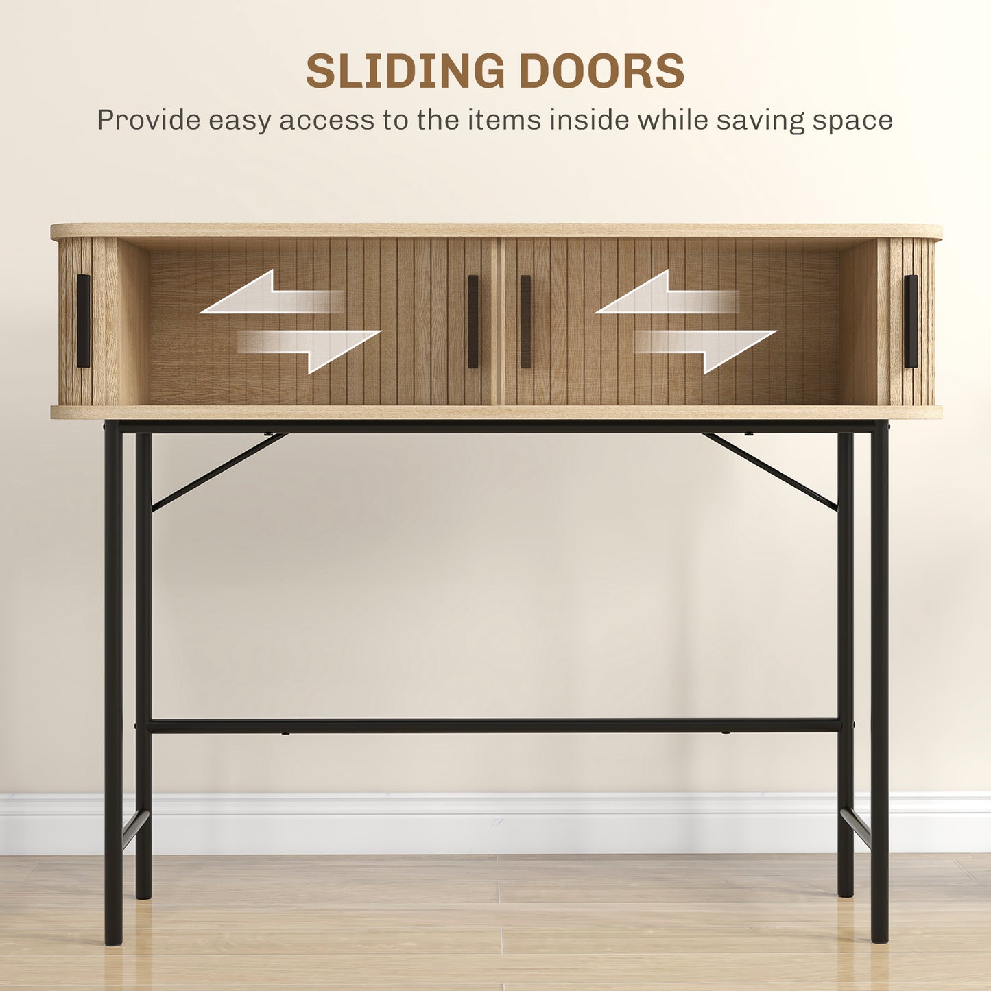 Console mi-siècle avec portes tambour et rangement