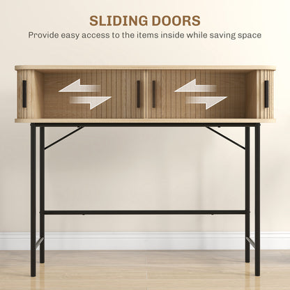 Console mi-siècle avec portes tambour et rangement
