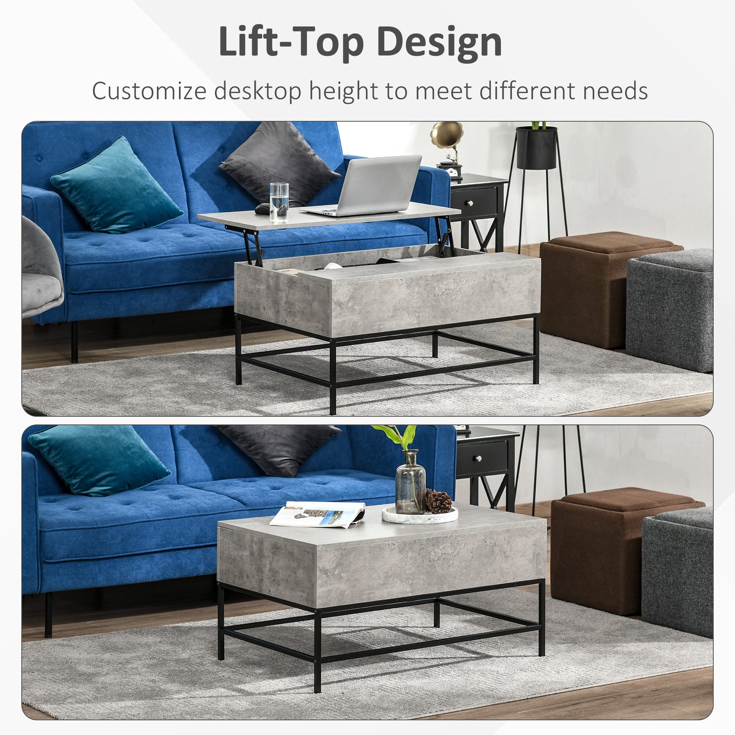 Table basse plateau relevable avec rangement caché