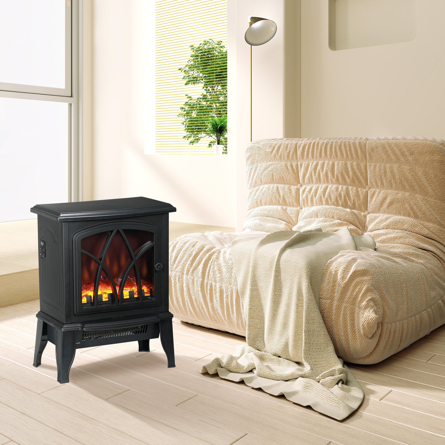 Foyer électrique sur pied avec flamme réaliste 1500W