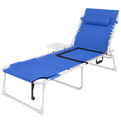Chaise longue pliante avec trou facial et table latérale