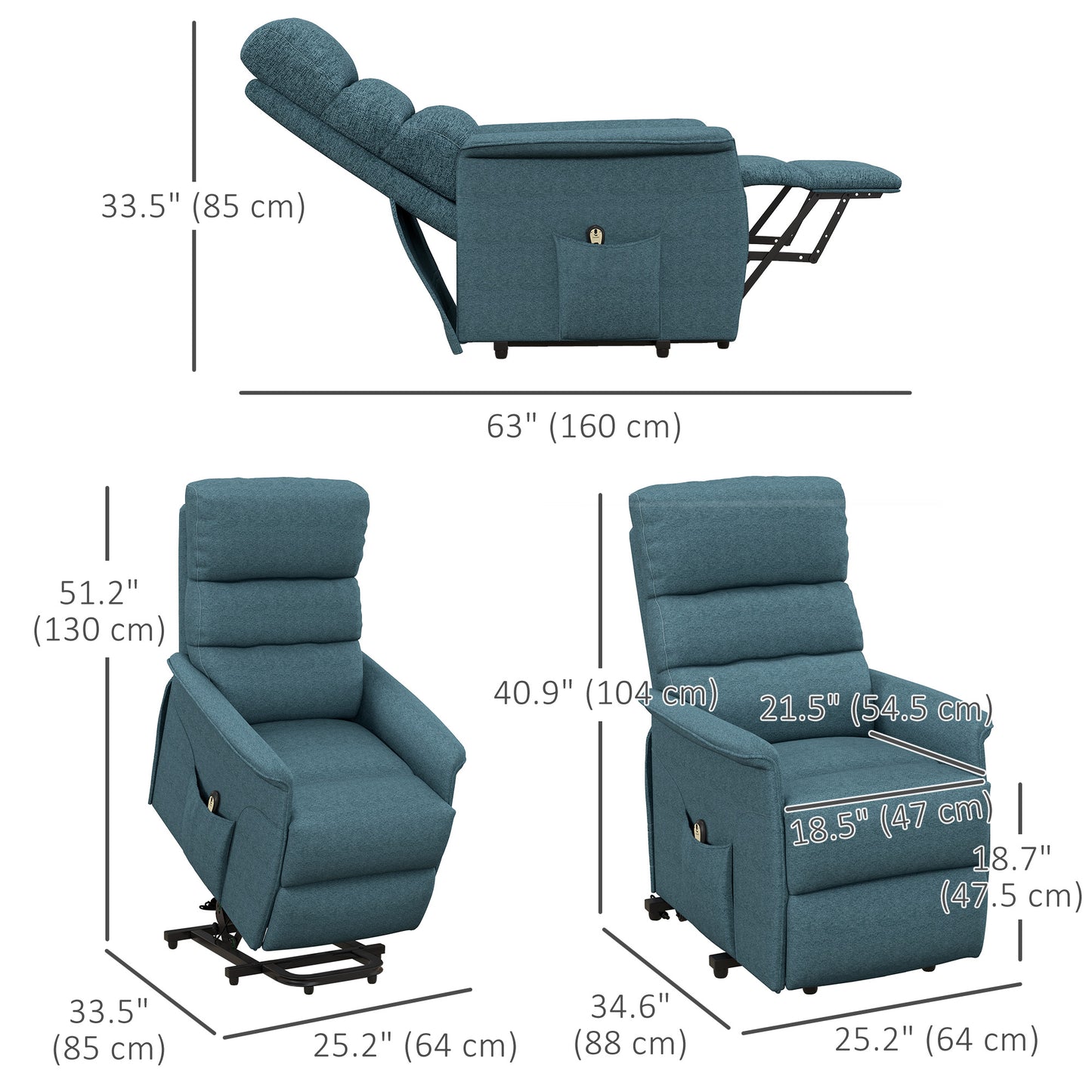 Fauteuil releveur électrique à inclinaison avec télécommande