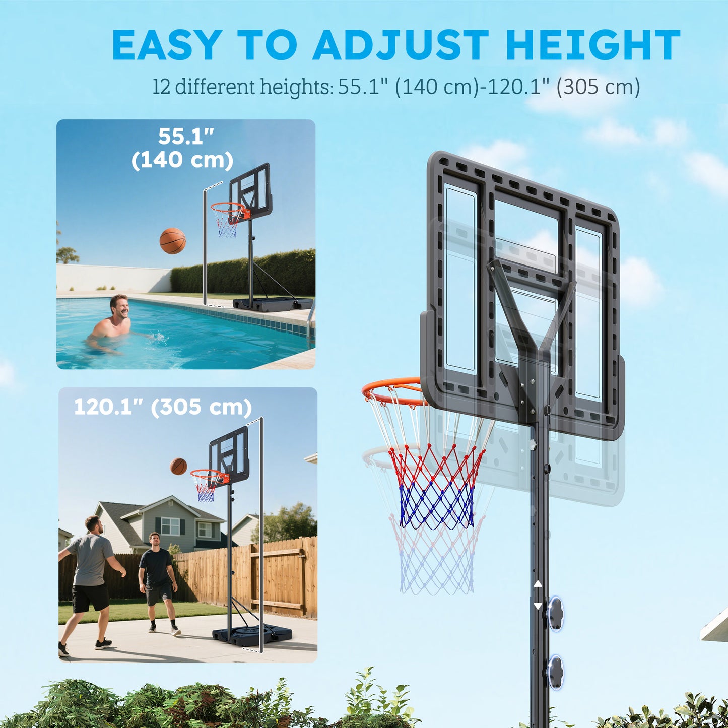 Panier de basketball portatif réglable avec roulettes — 43 po