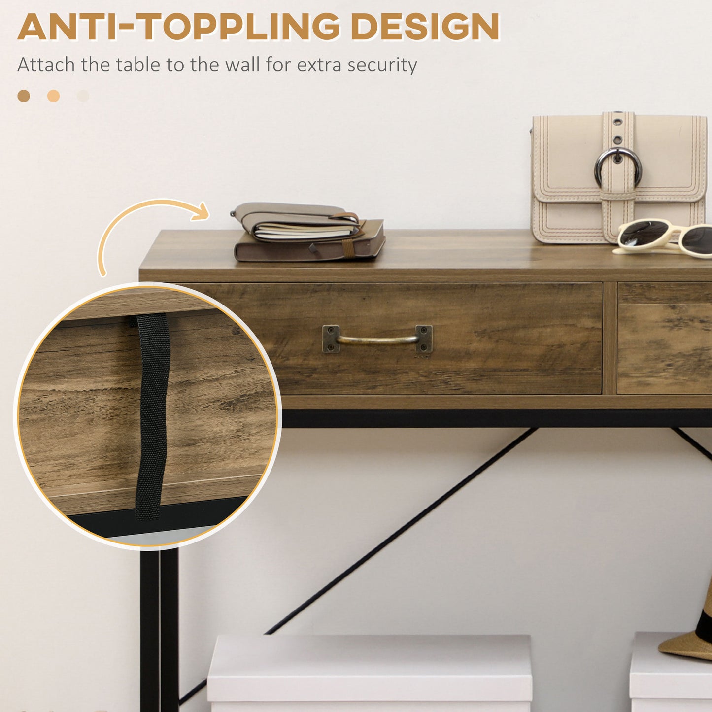 Console vintage avec tiroirs rangement 99 cm