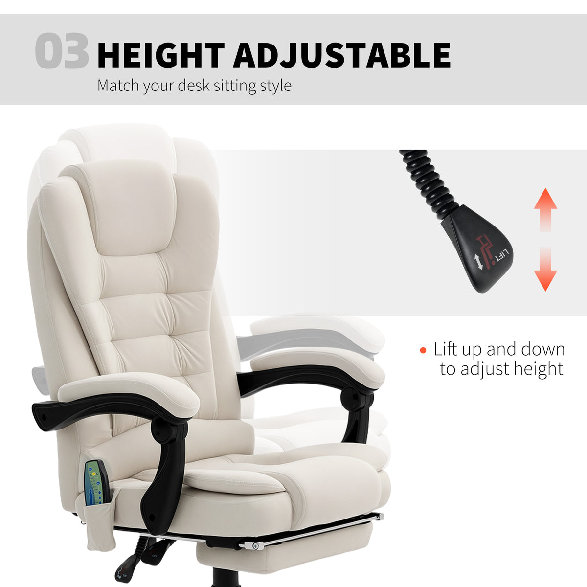 Chaise de bureau massante inclinable avec repose-pieds