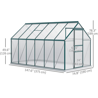  190x375x199cm Charcoal Grey Polycarbonate Greenhouse with Ventilation