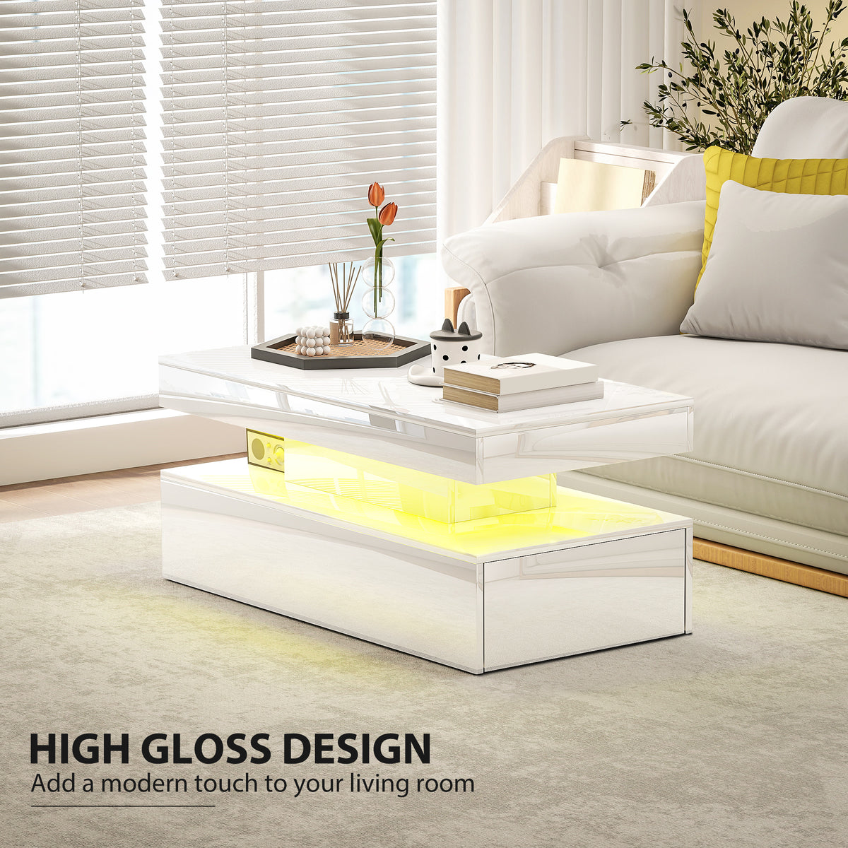 Table basse lumineuse à LED avec rangement