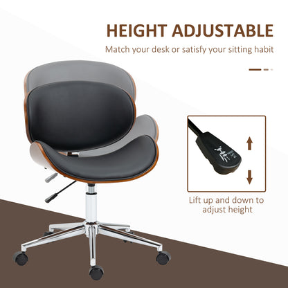 Chaise de bureau pivotante simili-cuir et bois courbé