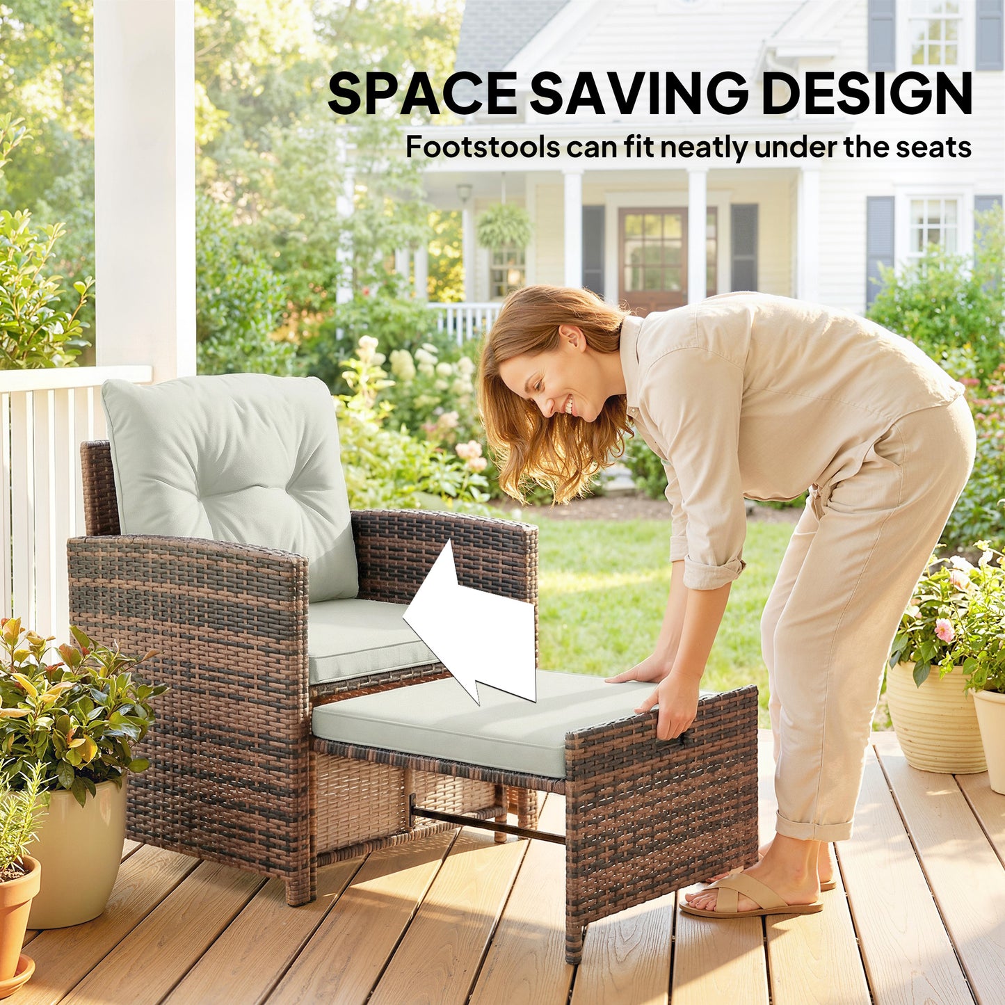 Outsunny 5-Piece Rattan Patio Set - Chairs + Ottomans + Glass Table