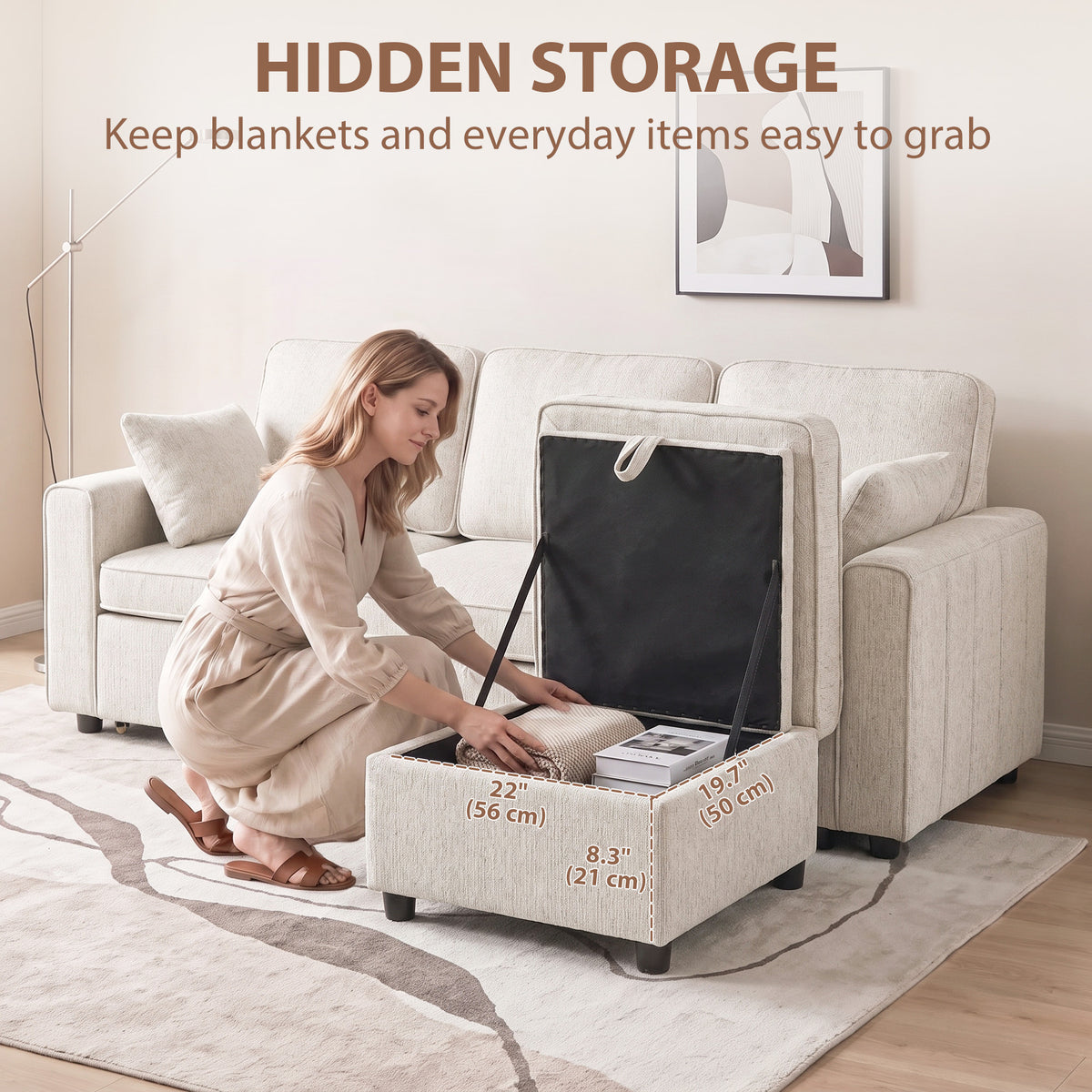 Causeuse modulaire convertible avec ottoman — gris