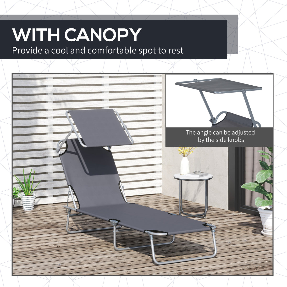 Chaise longue pliante avec auvent réglable